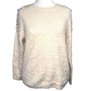 Mizumi Sweater Beaded Shoulders Cozy Eyelash Knit Small